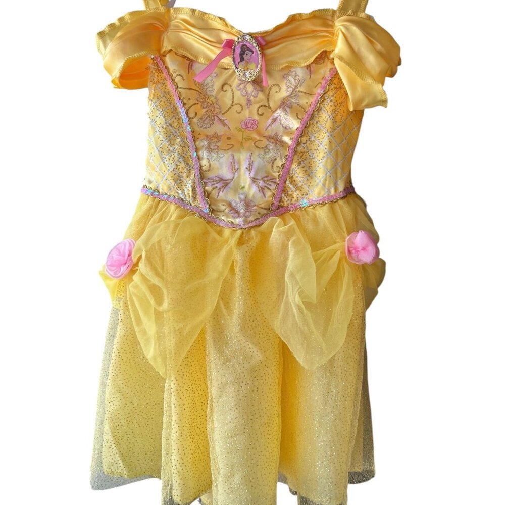 Disney Princess Belle Dress Size 7 Girls Yellow Costume Outfit Pretend Play - Picture 2 of 13